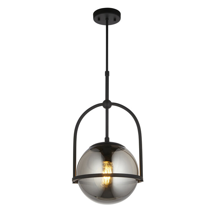 Scalby -  Mid Century Pendant with Smoked Glass - Matt Black