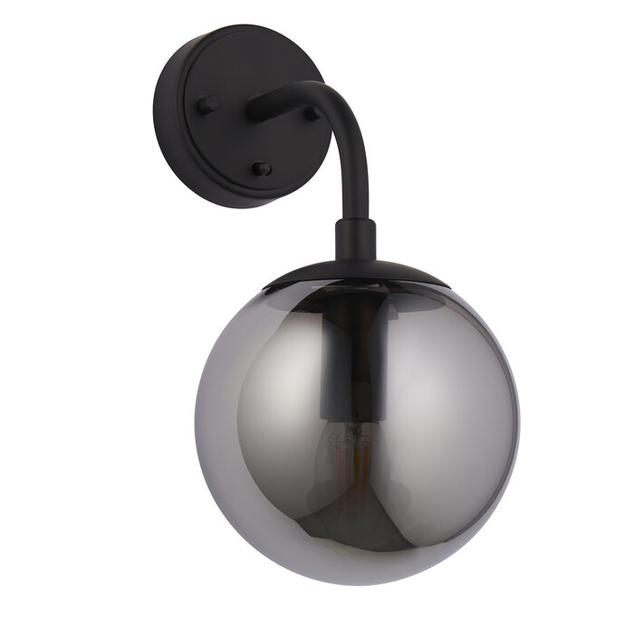 Scalby - Mid Century Modern Wall Light with Smoked Glass - Matt Black