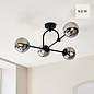 Scalby -  Mid Century Semi-Flush Ceiling Light with Smoked Glass - Matt Black