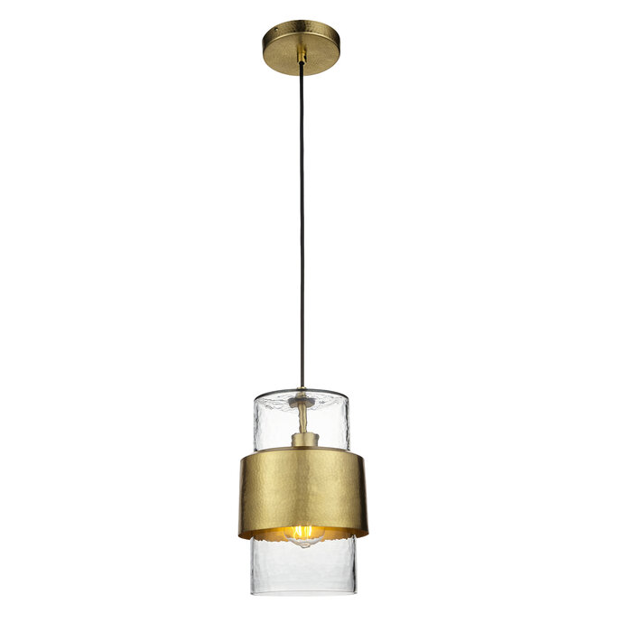 Malton - Industrial Glass Pendant with Hammered Brass