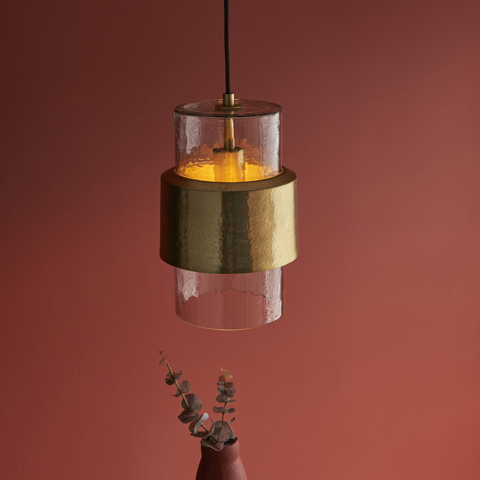 Malton - Industrial Glass Pendant with Hammered Brass