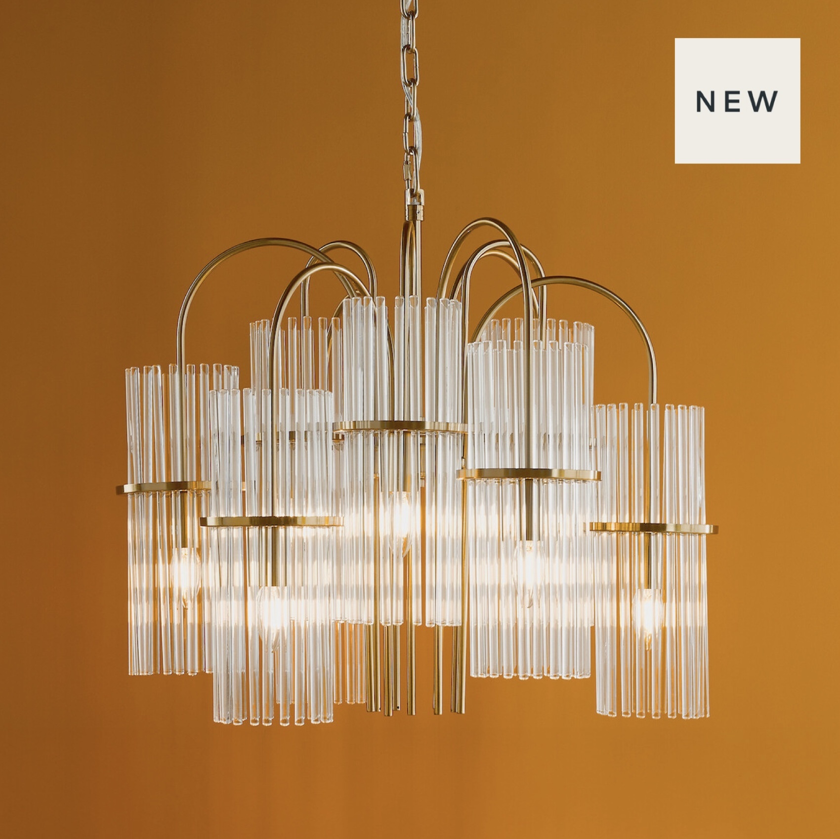 Nolly - 9 Light Brass & Glass Statement Chandelier Pendant - Lightbox