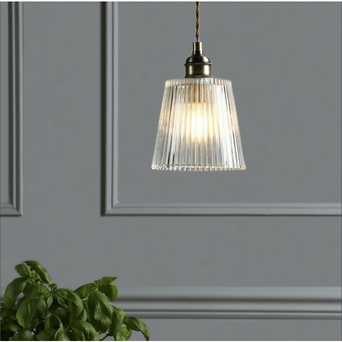 Callaghan - Brass and Ribbed Glass Pendant - Laura Ashley