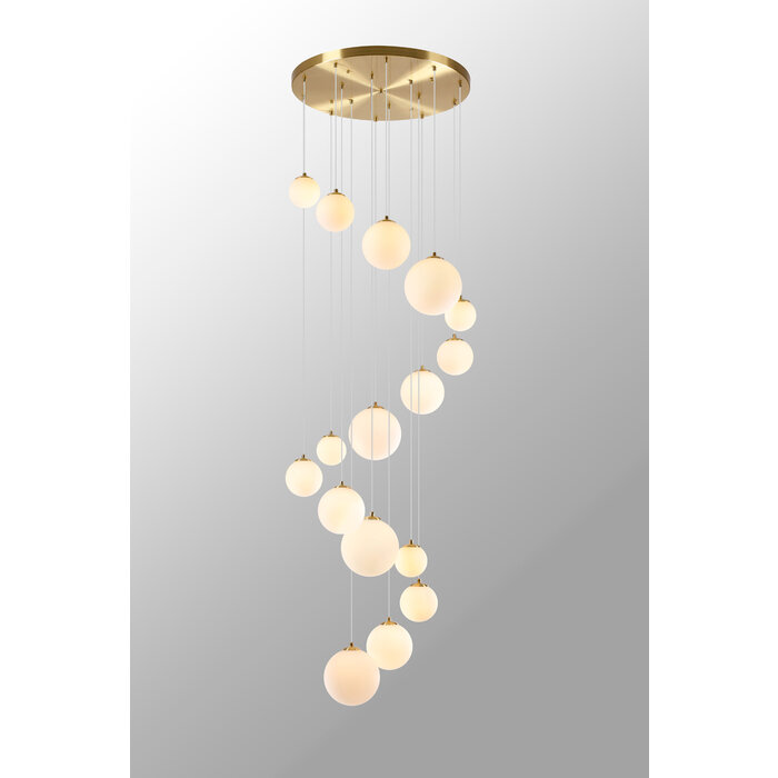 Grandis - 16 Light Giant Cluster Pendant - Satin Gold & Opal Glass