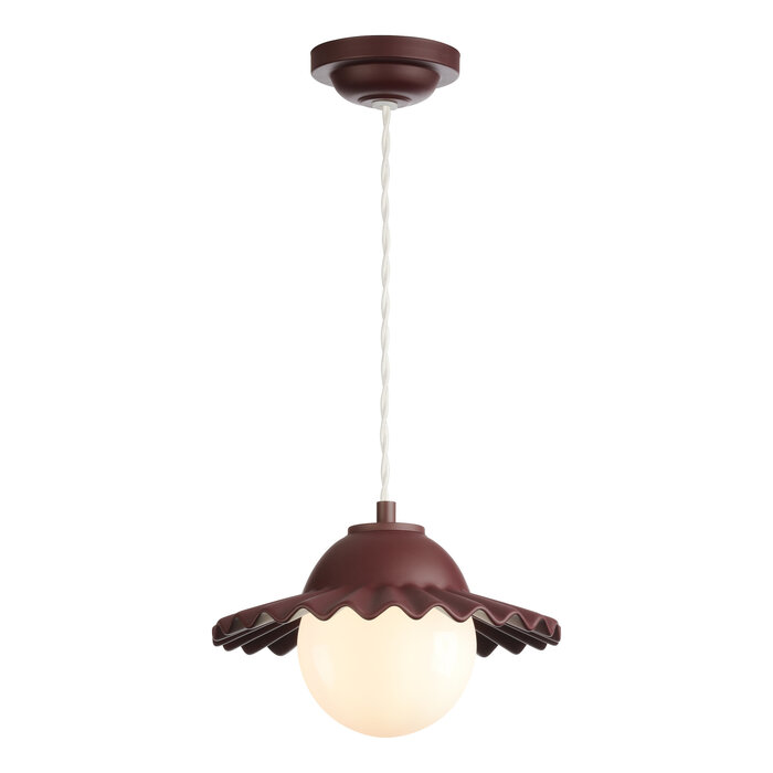 Pop - Ruffled Skirted Single Pendant in Strawberry Red & Opal Shade - David Hunt Lighting