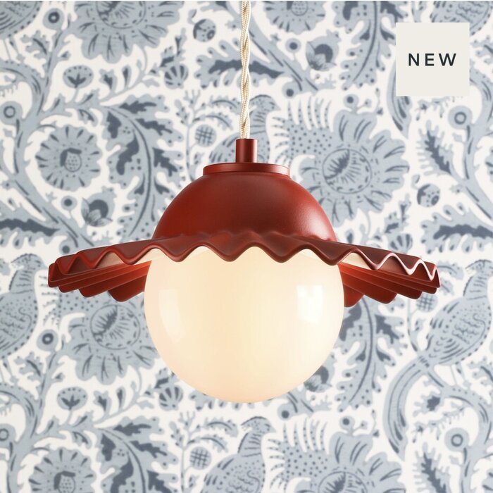 Pop - Ruffled Skirted Single Pendant in Strawberry Red & Opal Shade - David Hunt Lighting