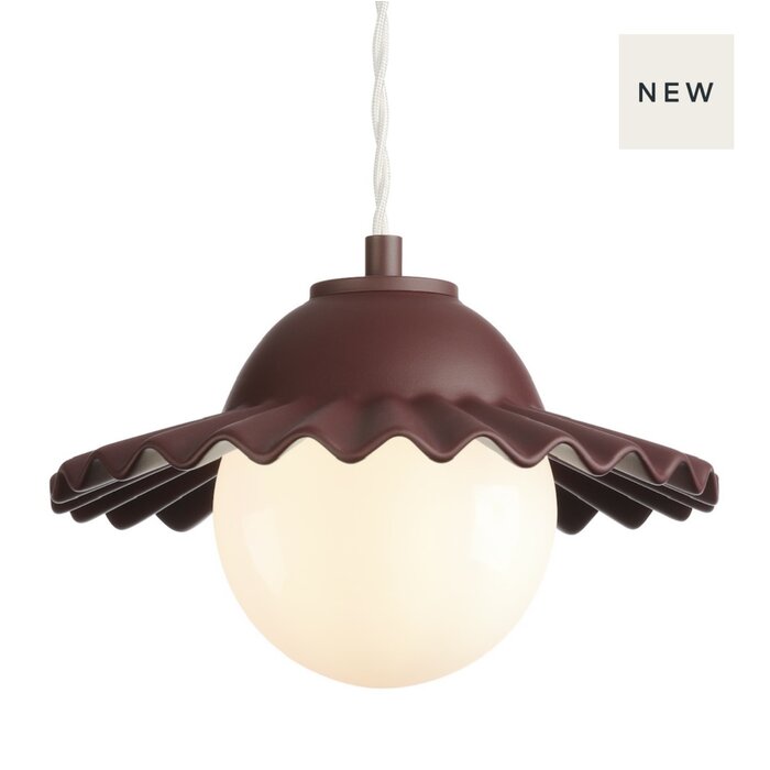 Pop - Ruffled Skirted Single Pendant in Aubergine Purple & Opal Shade - David Hunt Lighting