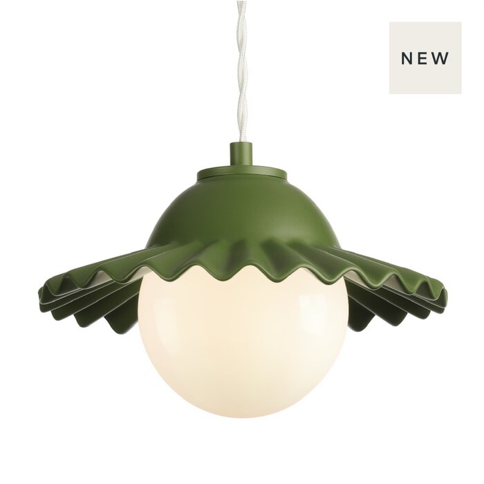 Pop - Ruffled Skirted Single Pendant in Juniper Green & Opal Shade - David Hunt Lighting