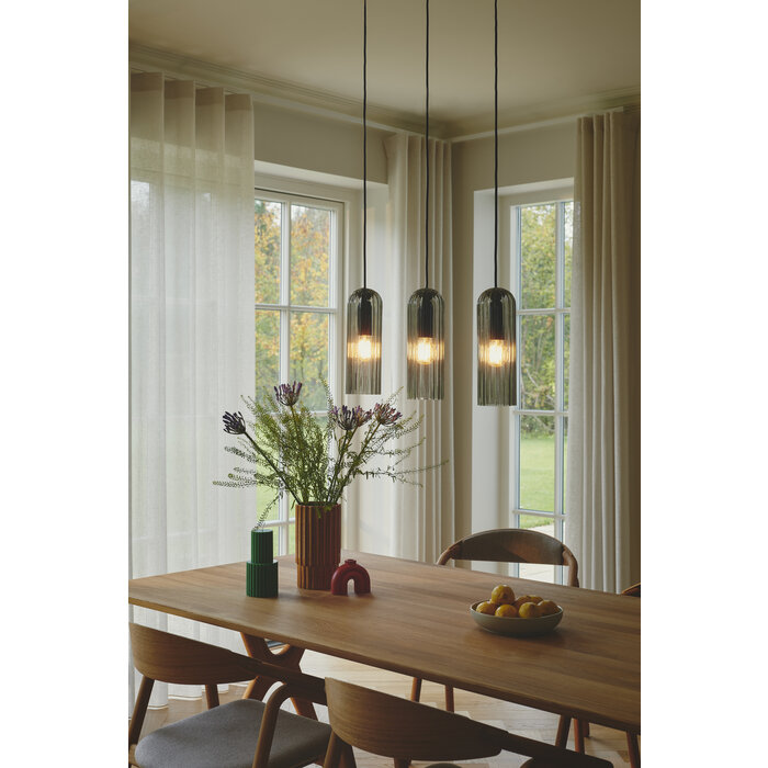 Mialla - Black and Smoked Glass 3 Light Bar Scandi Pendant