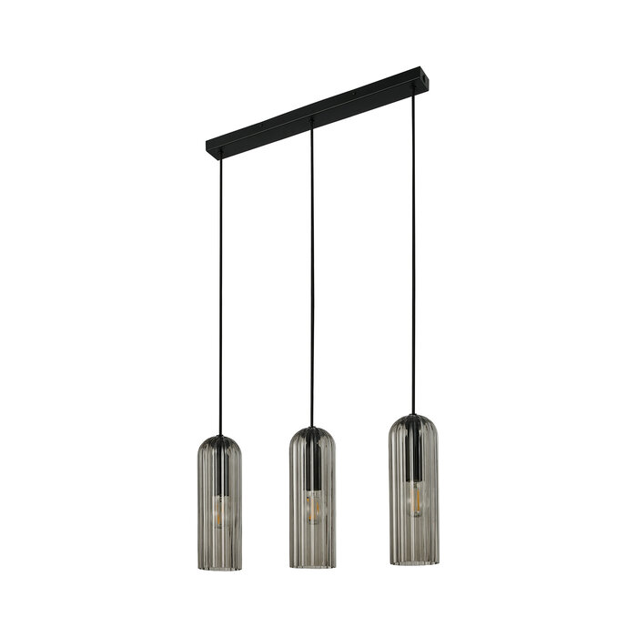 Mialla - Black and Smoked Glass 3 Light Bar Scandi Pendant