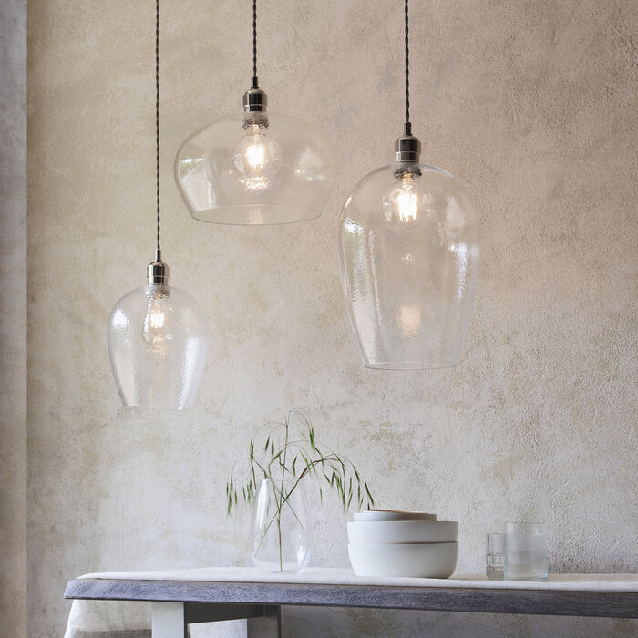 Ossett - Nickel & Hammered Glass Kitchen Pendant Light - Large