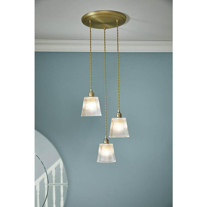 Callaghan - 3 Light Ribbed Glass Cluster Pendant - Antique Brass - Laura Ashley