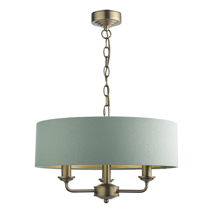 Sorrento -  3 Light Shadelier Matt Antique Brass with Green Shade - Laura Ashley