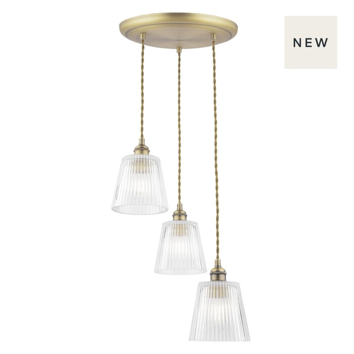 Callaghan - 3 Light Ribbed Glass Cluster Pendant - Antique Brass - Laura Ashley