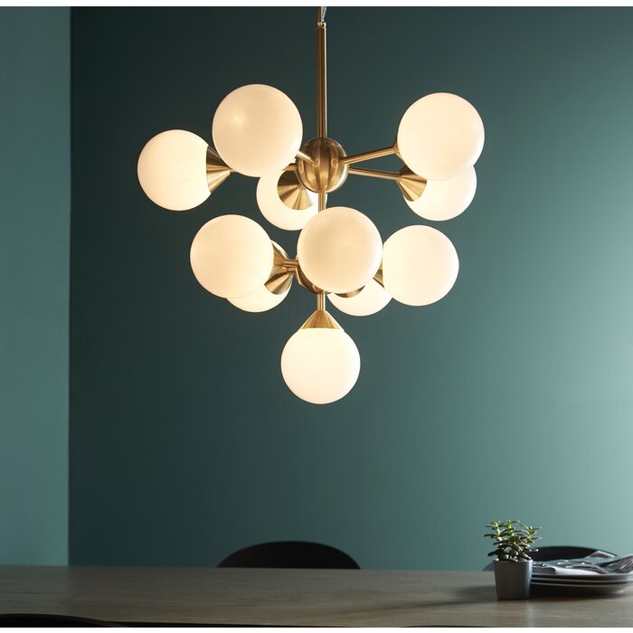 Arne - Mid Century Opal Globe Feature Light - Brushed Brass