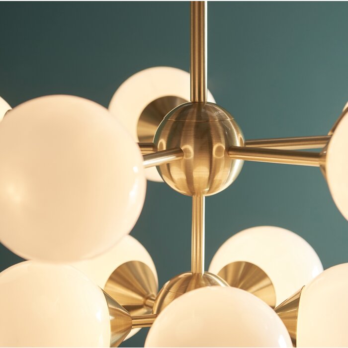 Arne - Mid Century Opal Globe Feature Light - Brushed Brass