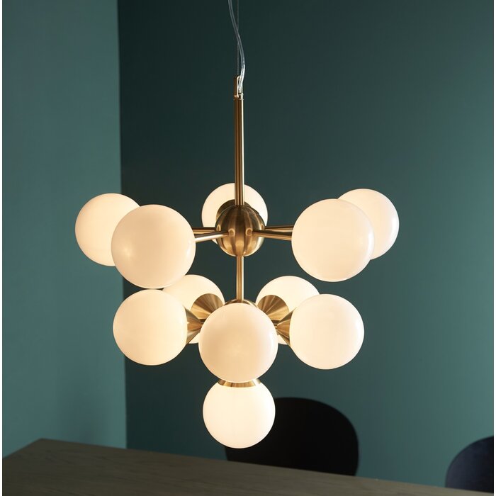 Arne - Mid Century Opal Globe Feature Light - Brushed Brass