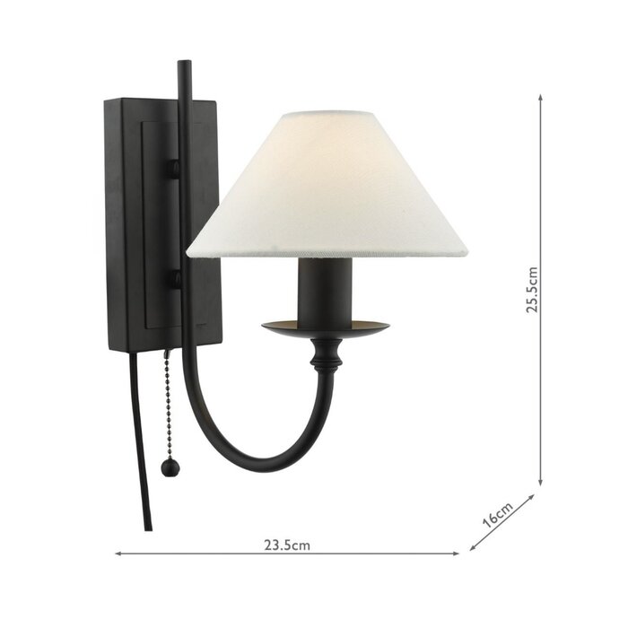 Siran - Black Plug In Wall Light with White Linen Shade