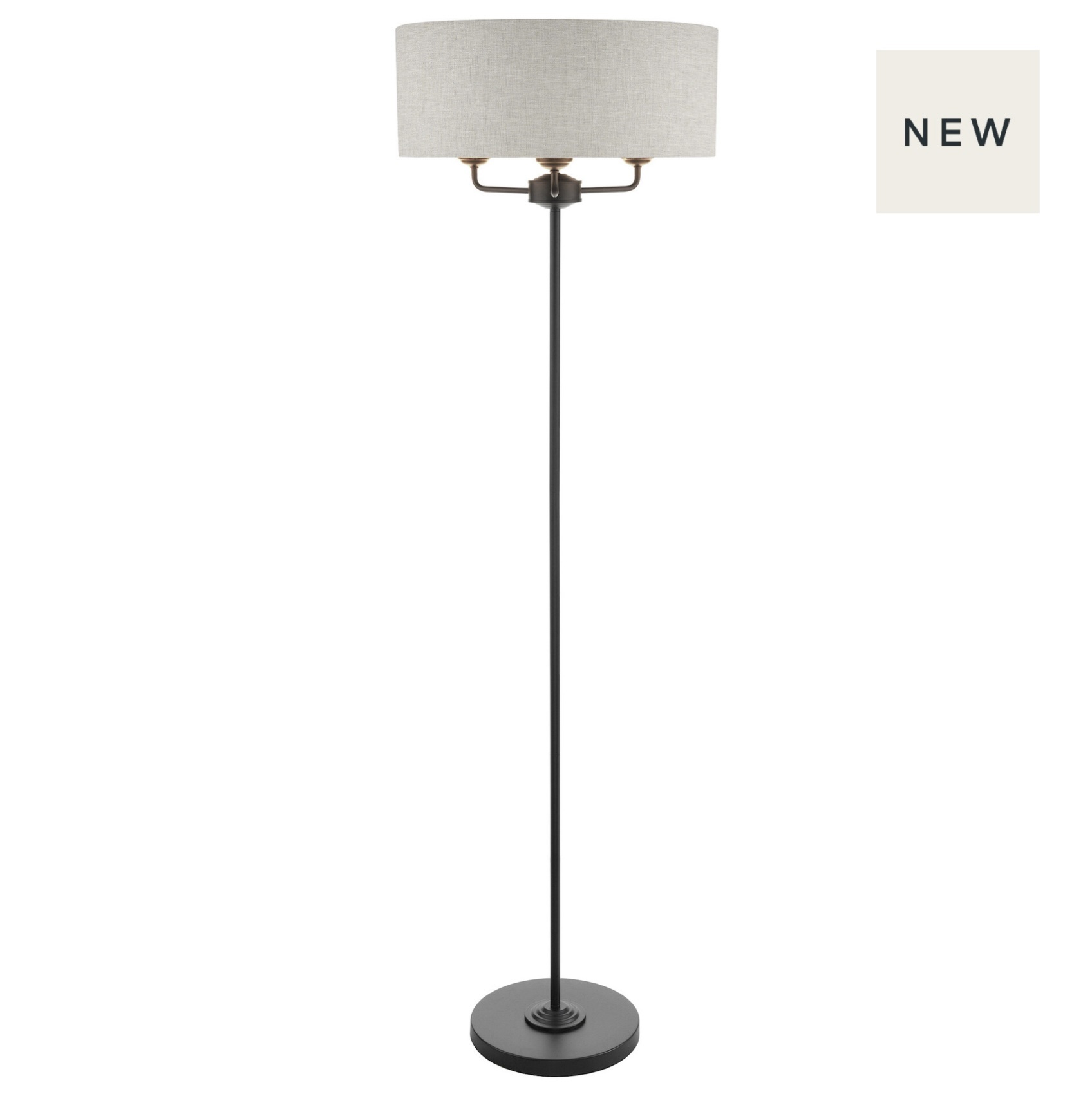 Sorrento - 3 Light Floor Lamp Matt Black with Natural Shade
