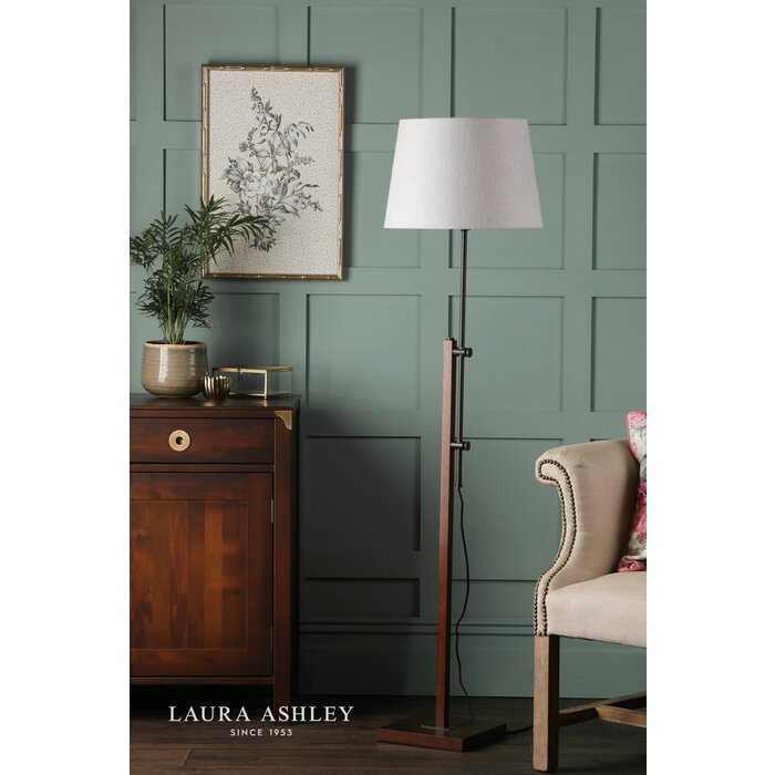 Burdale - Adjustable Dark Wood & Industrial Satin Floor Lamp - Base or With Shade