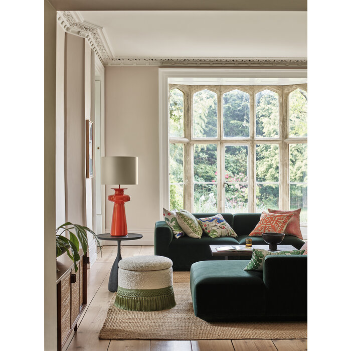 Lustre - Large Burnt Orange Table Lamp with Almond Cream Drum Shade - David Hunt Lighting