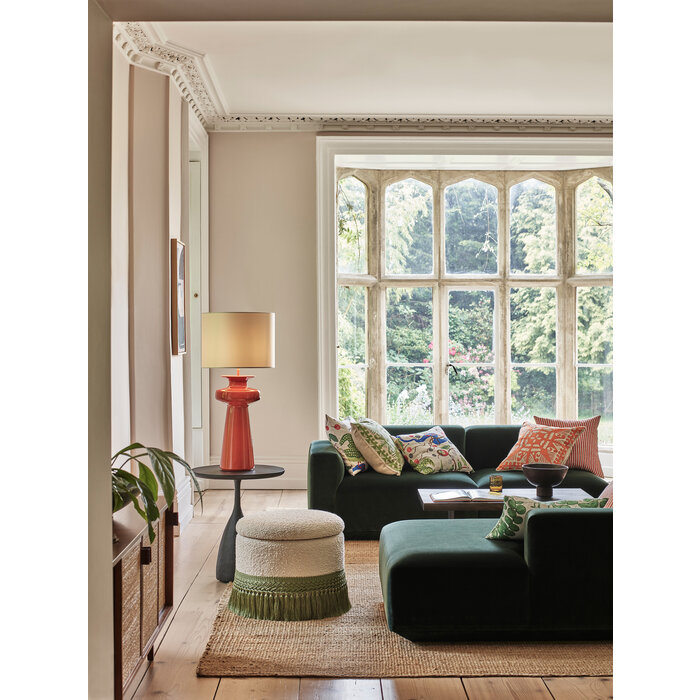 Lustre - Large Burnt Orange Table Lamp with Almond Cream Drum Shade - David Hunt Lighting