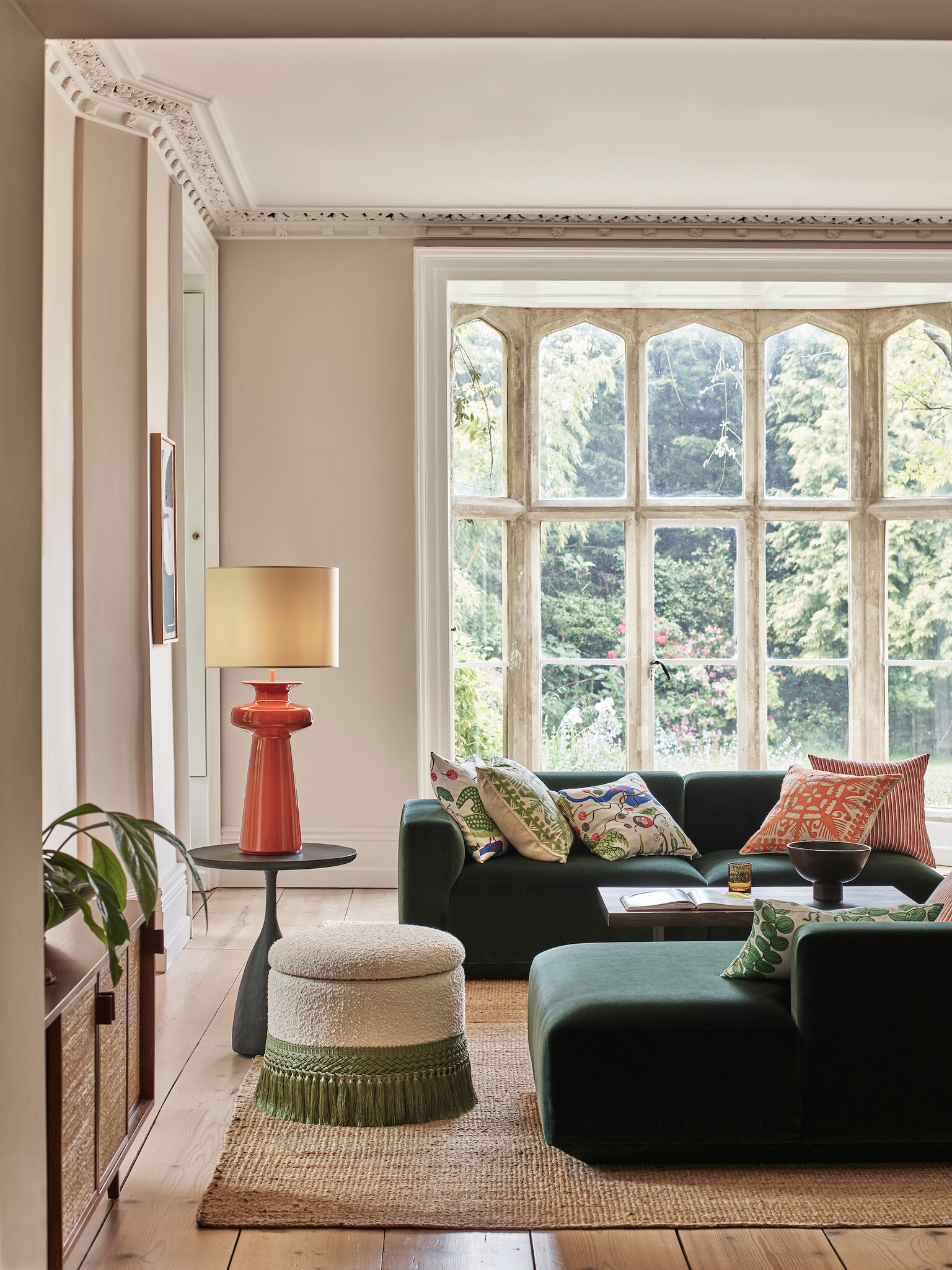 Lustre Burnt Orange Table Lamp with Cream Drum Shade- David Hunt