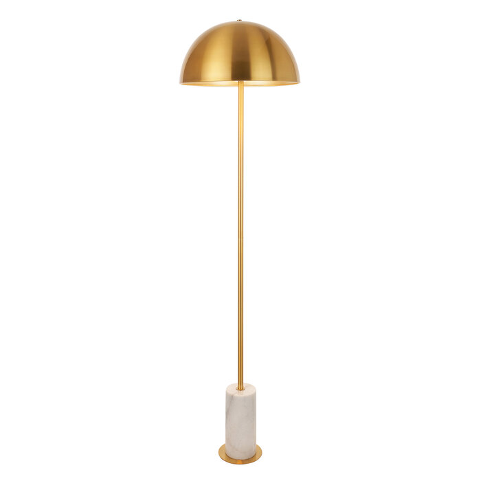 Astra - Mid Century Dome Brass Floor Lamp with Marble