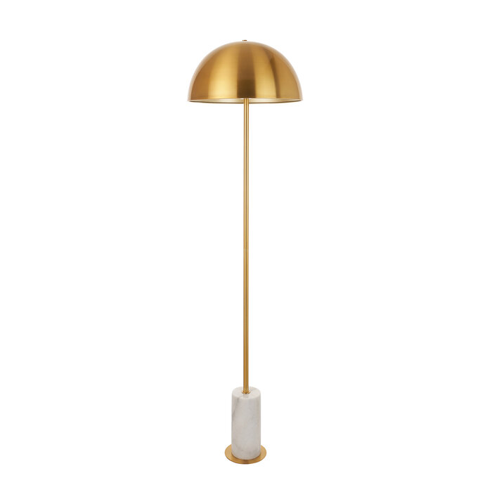 Astra - Mid Century Dome Brass Floor Lamp with Marble