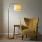 Carlton - Modern Arc Brass Floor Lamp - with Natural Fabric Shade