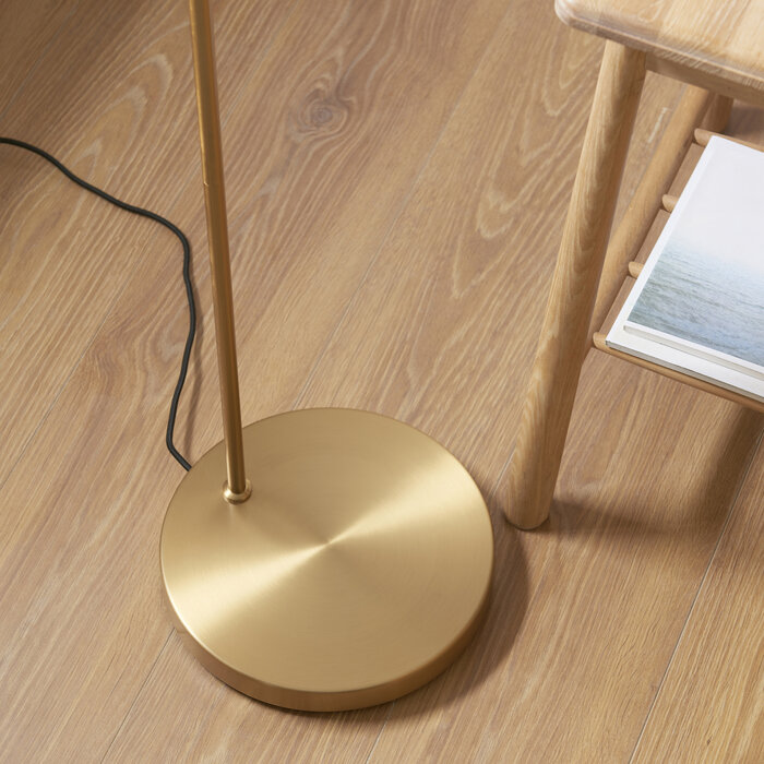 Carlton - Modern Arc Brass Floor Lamp - with Natural Fabric Shade
