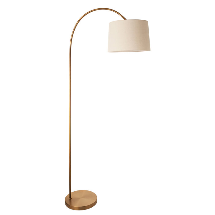 Carlton - Modern Arc Brass Floor Lamp - with Natural Fabric Shade