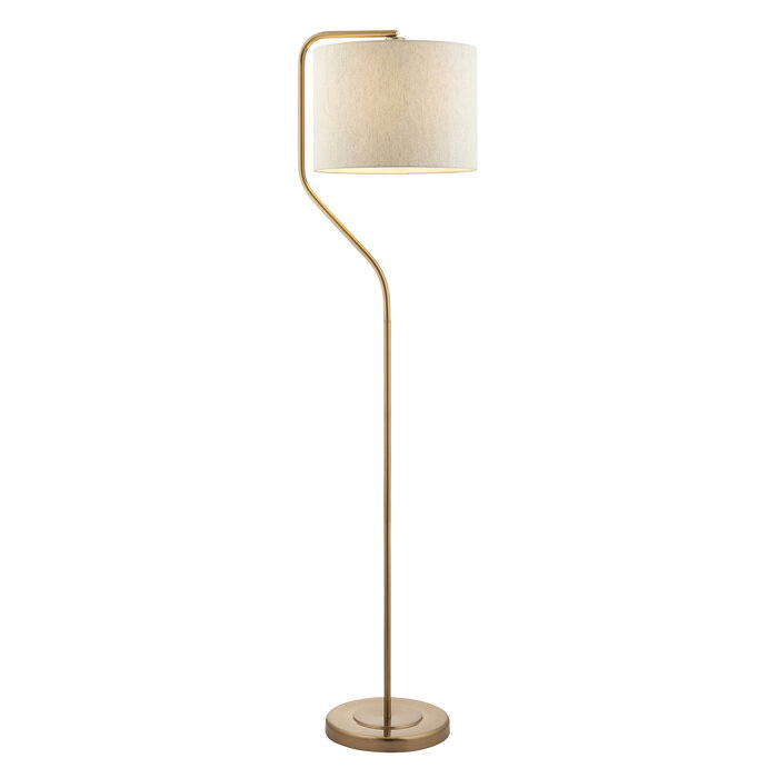 Clement - Brushed Brass Floor Lamp with Linen Shade – Reading Light for Living Rooms
