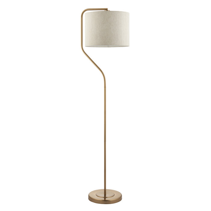 Clement - Brushed Brass Floor Lamp with Linen Shade – Reading Light for Living Rooms