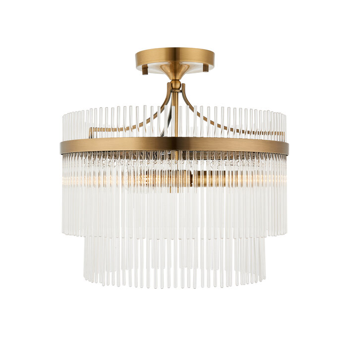 Delano - Art Deco Low Ceiling Light - Antique Brass & Glass