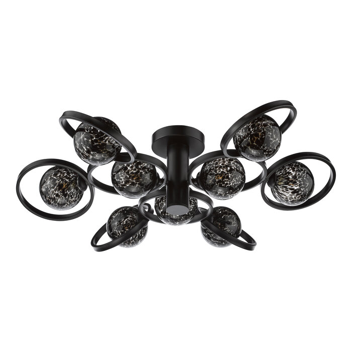 Tamara - 9 Light Large Semi-Flush Ceiling Light - Satin Black and Black Confetti Glass