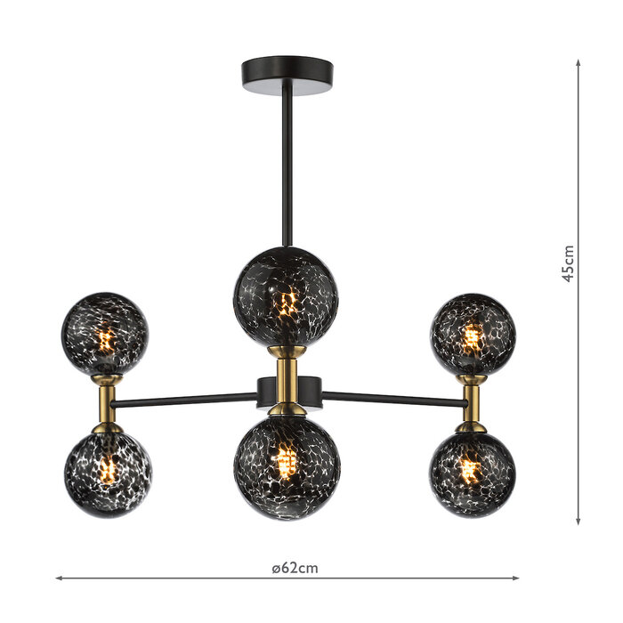 Tamara - 6 Light Semi Flush Ceiling Light - Bronze & Black Confetti Glass