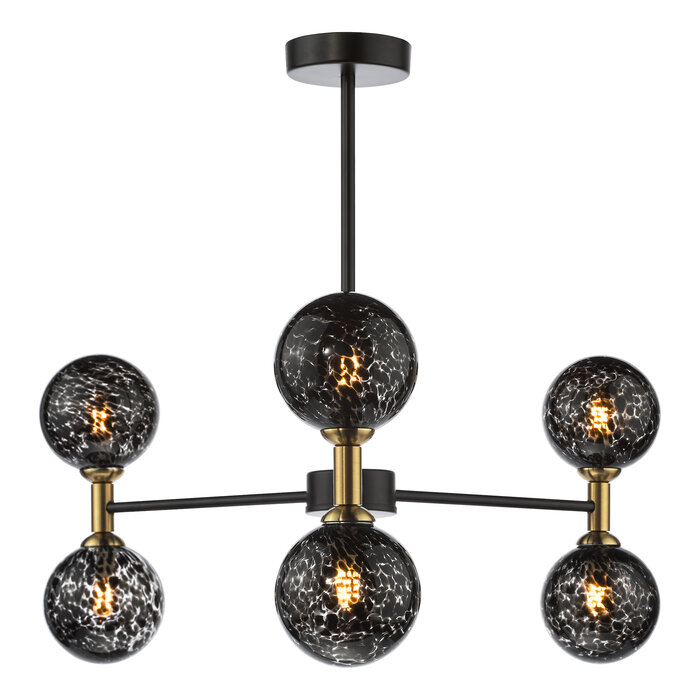 Tamara - 6 Light Semi Flush Ceiling Light - Bronze & Black Confetti Glass