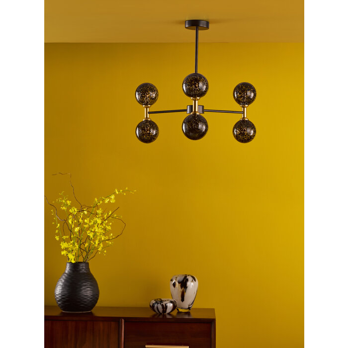 Tamara - 6 Light Semi Flush Ceiling Light - Bronze & Black Confetti Glass
