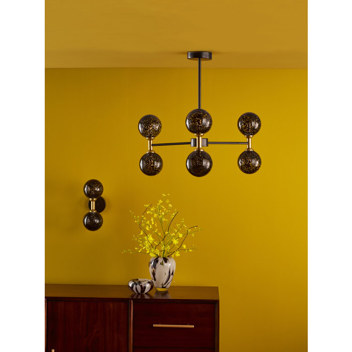 Tamara - 6 Light Semi Flush Ceiling Light - Bronze & Black Confetti Glass