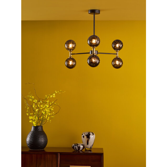 Tamara - 6 Light Semi Flush Ceiling Light - Bronze & Black Confetti Glass