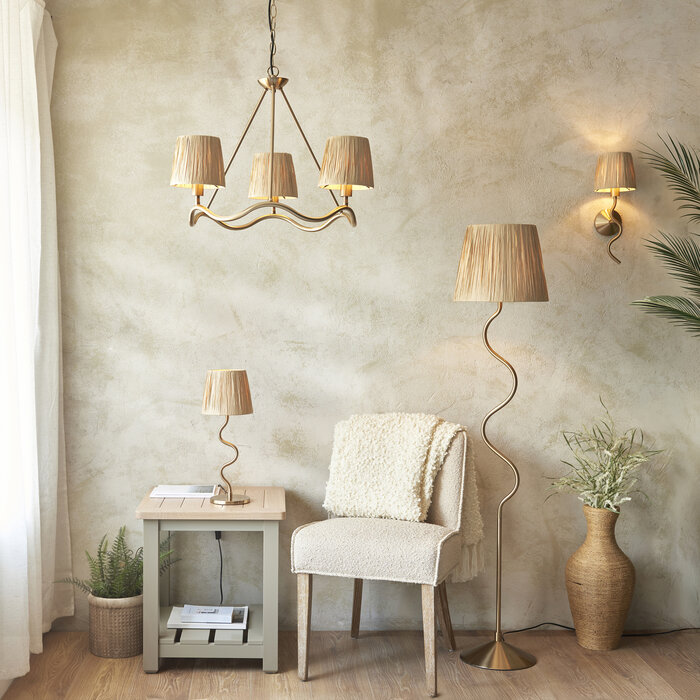 Sonsy - Brushed Aged Brass & Rafia  Table Lamp