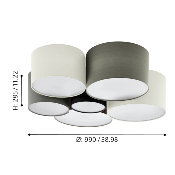 Pastel - Large Fabric Multi-Drum Flush Ceiling Light