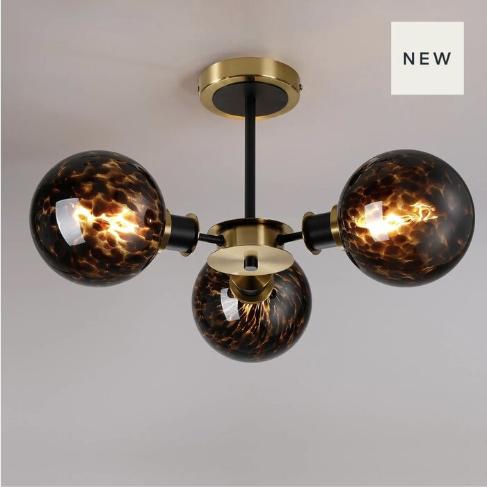Ember -3 Light  Living Room Ceiling Light  with Tortoiseshell Glass Shades