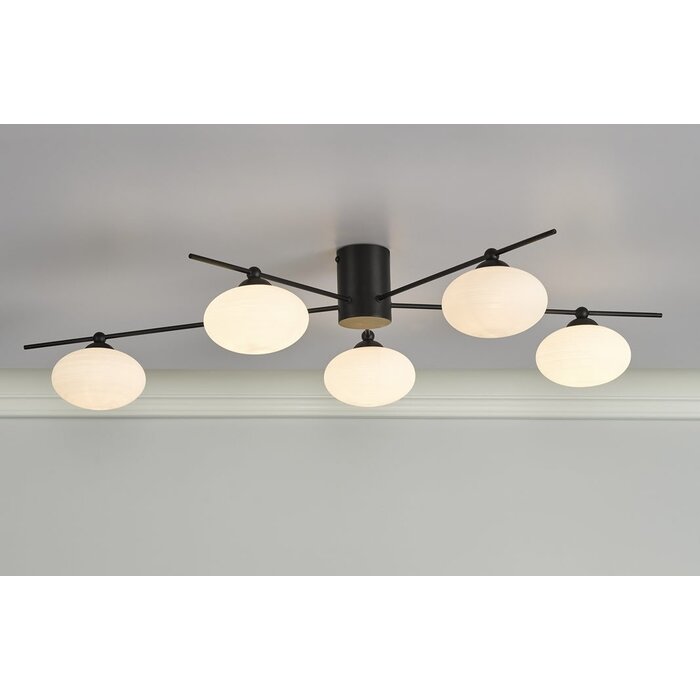 Black Semi Flush Ceiling Light – Robin - Mid Century Modern Opal Glass