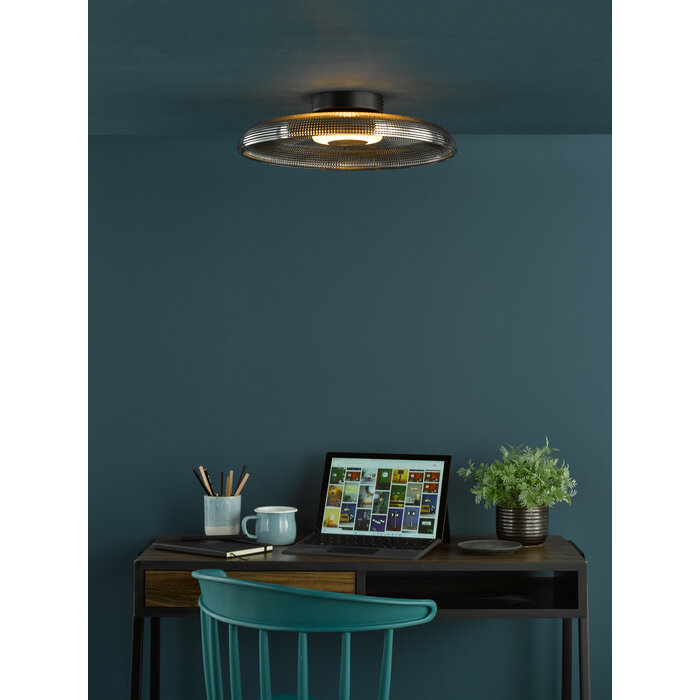 Lena - Smoked Glass & Black Modern Flush Ceiling Light