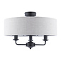 Sorrento - 3 Light Semi-Flush Ceiling Light Matt Black & Natural Shade - Laura Ashley