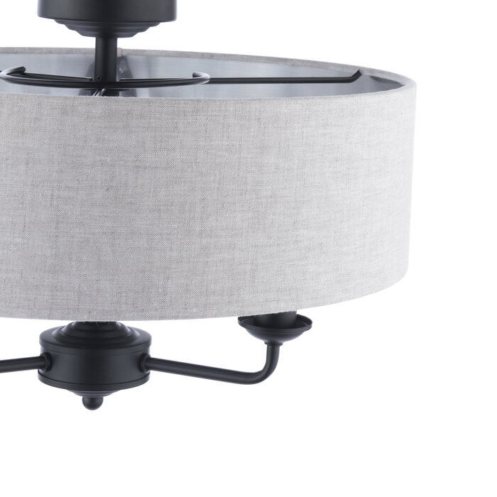 Sorrento - 3 Light Semi-Flush Ceiling Light Matt Black & Natural Shade - Laura Ashley