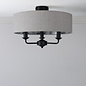 Sorrento - 3 Light Semi-Flush Ceiling Light Matt Black & Natural Shade - Laura Ashley