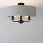 Sorrento - 3 Light Semi-Flush Ceiling Light Matt Black & Natural Shade - Laura Ashley